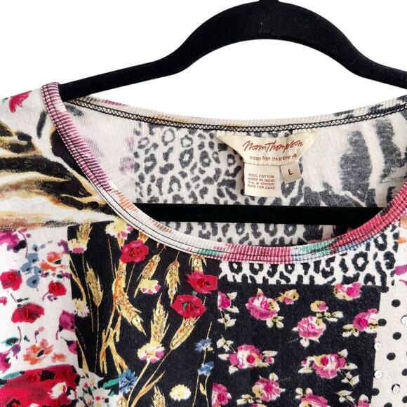 Norm Thompson Colorful Funky Art Patchwork Patterns 3/4 Top Large - Picture 3 of 4